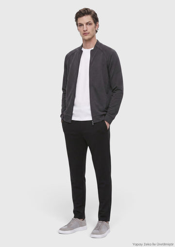 Antrasit Dik Yaka Düz Sweatshirt