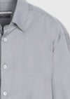 Gri Düz Casual Fit Uzun Dokuma Casual İpek Karışımlı Gömlek