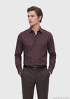 Bordo Düz Casual Fit Uzun Dokuma Casual İpek Karışımlı Gömlek
