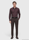 Bordo Düz Casual Fit Uzun Dokuma Casual İpek Karışımlı Gömlek