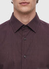 Bordo Düz Casual Fit Uzun Dokuma Casual İpek Karışımlı Gömlek