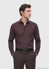Bordo Düz Casual Fit Uzun Dokuma Casual İpek Karışımlı Gömlek