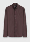 Bordo Düz Casual Fit Uzun Dokuma Casual İpek Karışımlı Gömlek