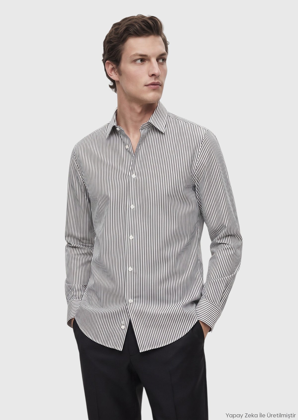 Siyah Çizgili Casual Fit Uzun Dokuma Casual %100 Pamuk Gömlek