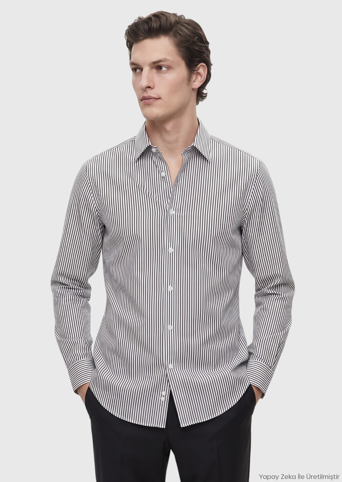 Siyah Casual Fit Uzun Dokuma Casual %100 Pamuk Gömlek