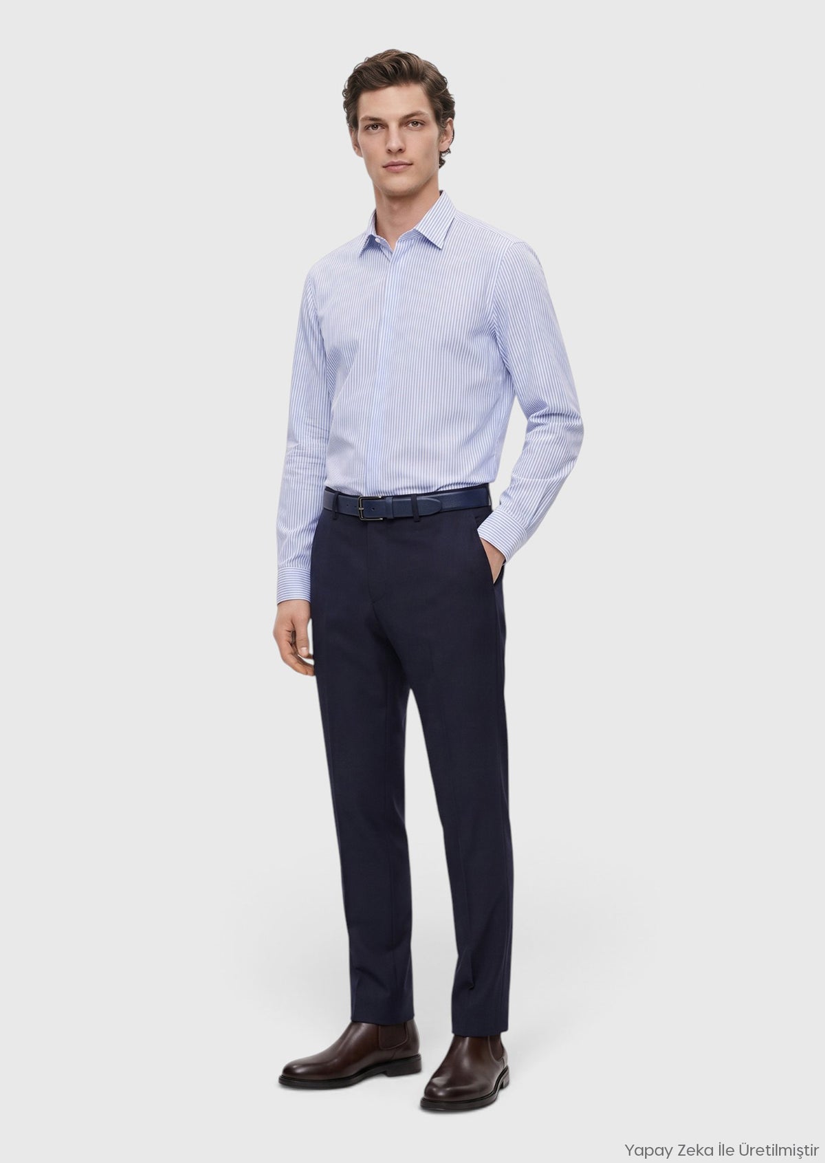 Mavi Çizgili Casual Fit Uzun Dokuma Casual %100 Pamuk Gömlek