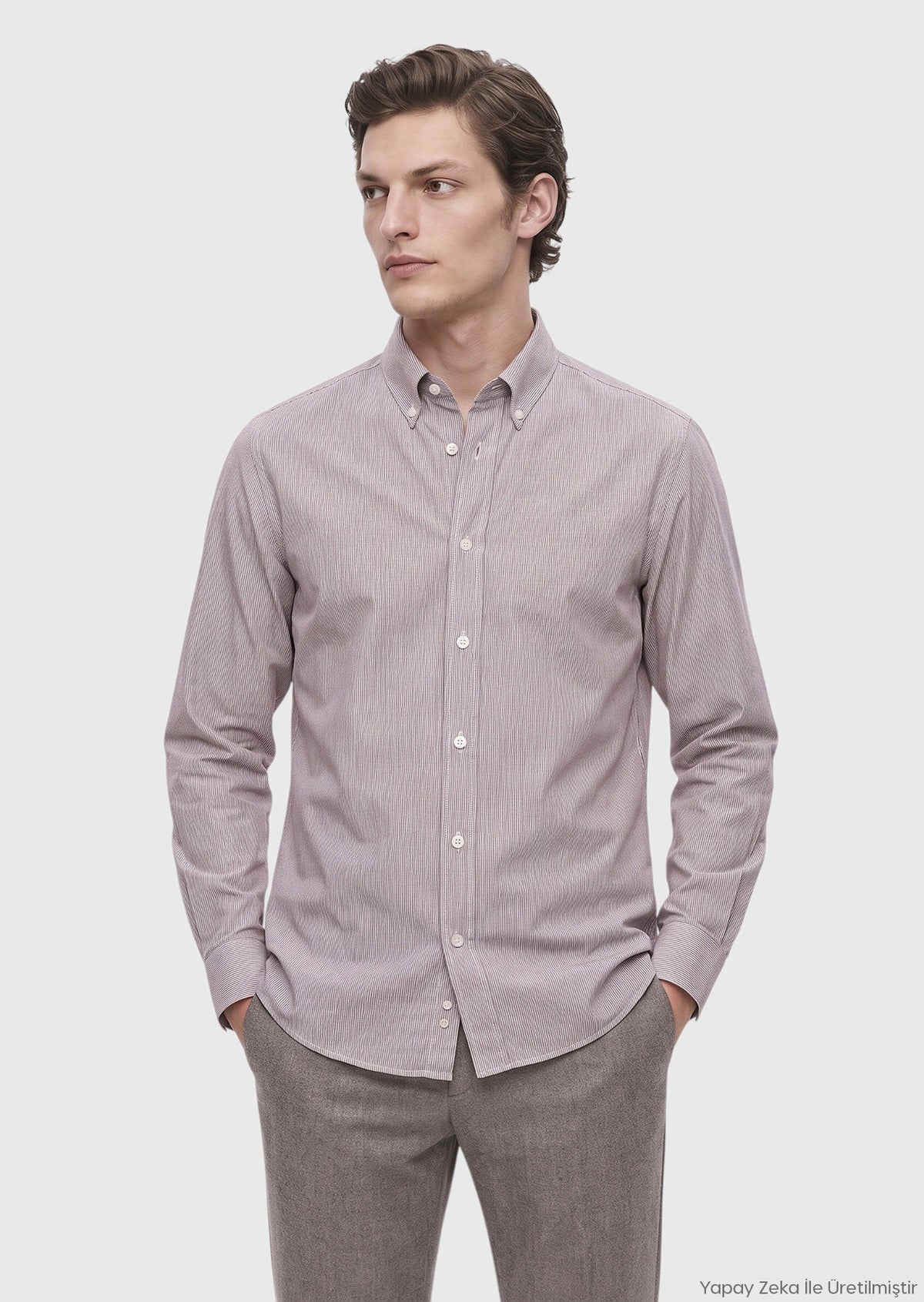 Kırmızı Çizgili Casual Fit Uzun Dokuma Casual %100 Pamuk Gömlek