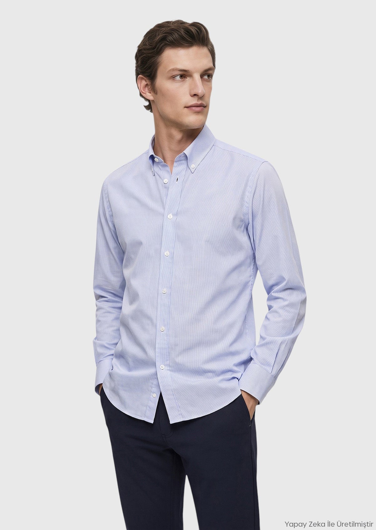 Mavi Çizgili Casual Fit Uzun Dokuma Casual %100 Pamuk Gömlek