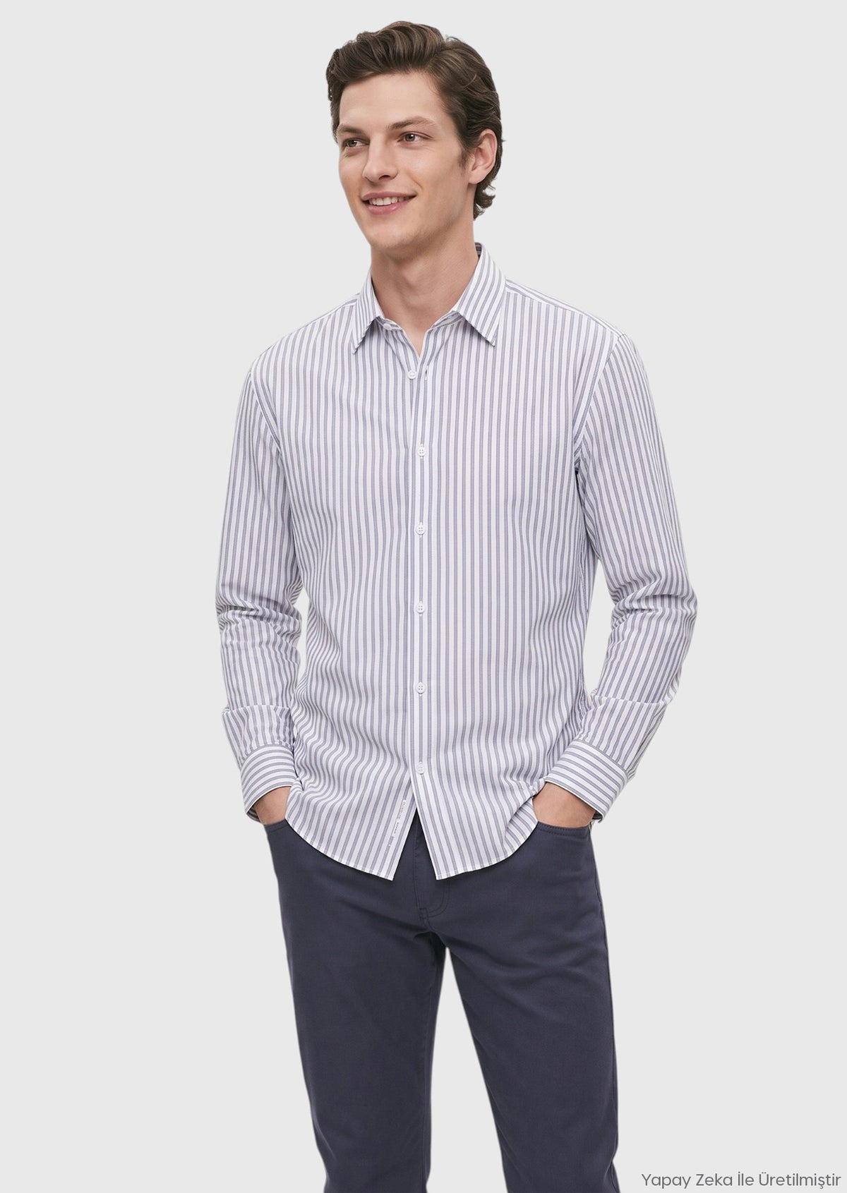 İndigo Casual Fit Uzun Dokuma Casual %100 Pamuk Gömlek