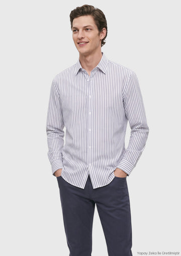 İndigo Casual Fit Uzun Dokuma Casual %100 Pamuk Gömlek
