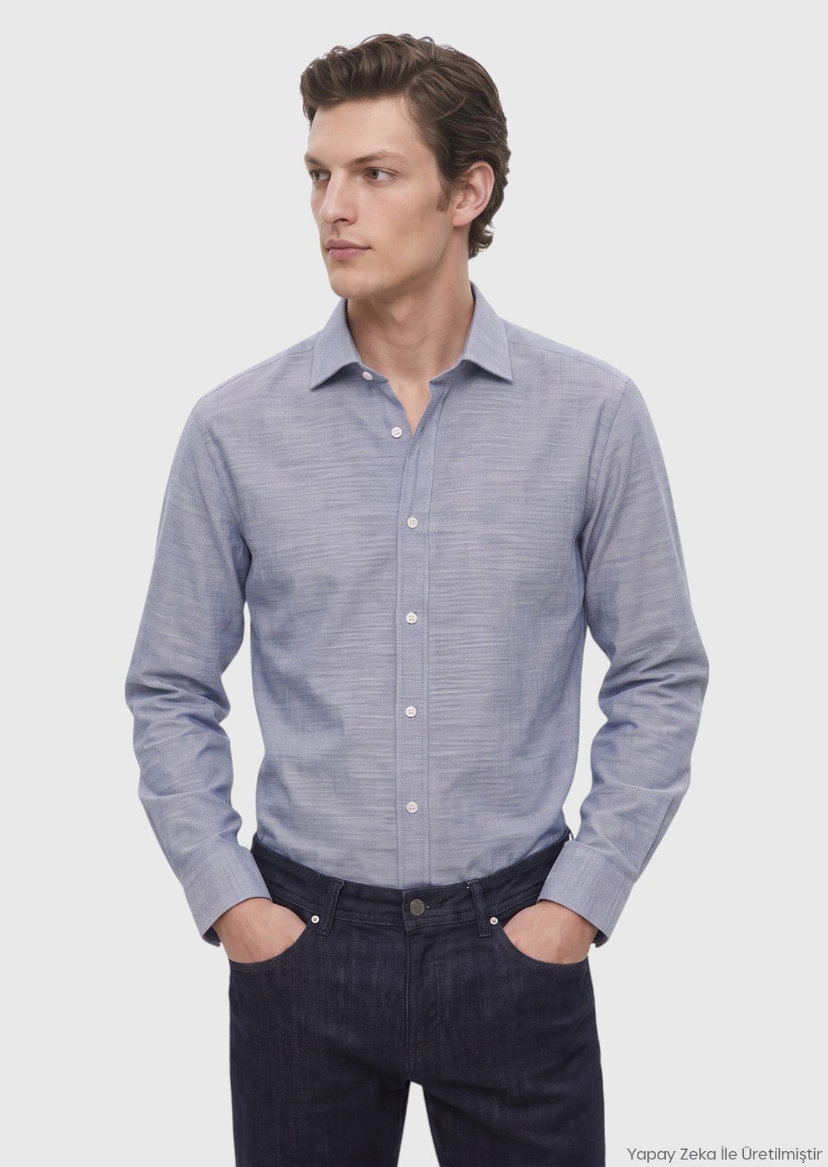 Mavi Düz Casual Fit Uzun Kumaş Casual %100 Pamuk Gömlek