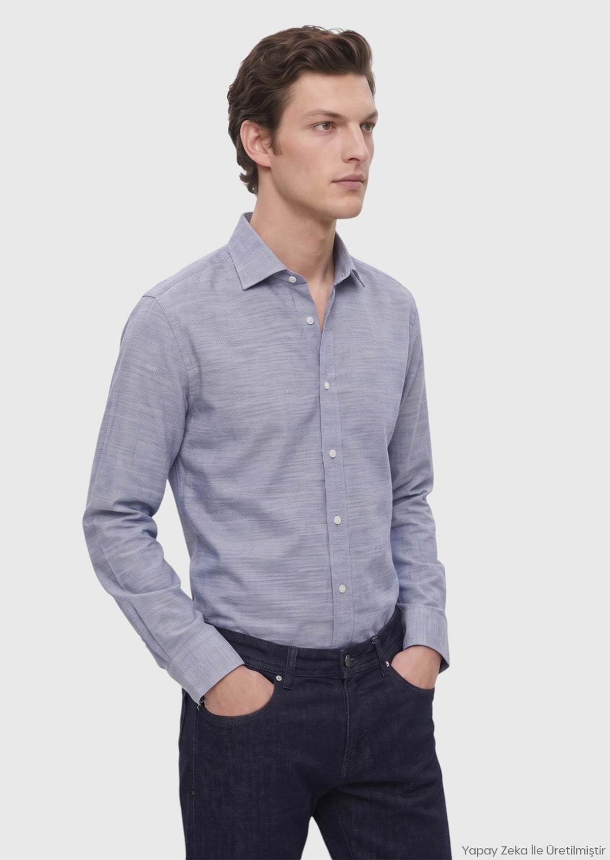 Mavi Düz Casual Fit Uzun Kumaş Casual %100 Pamuk Gömlek