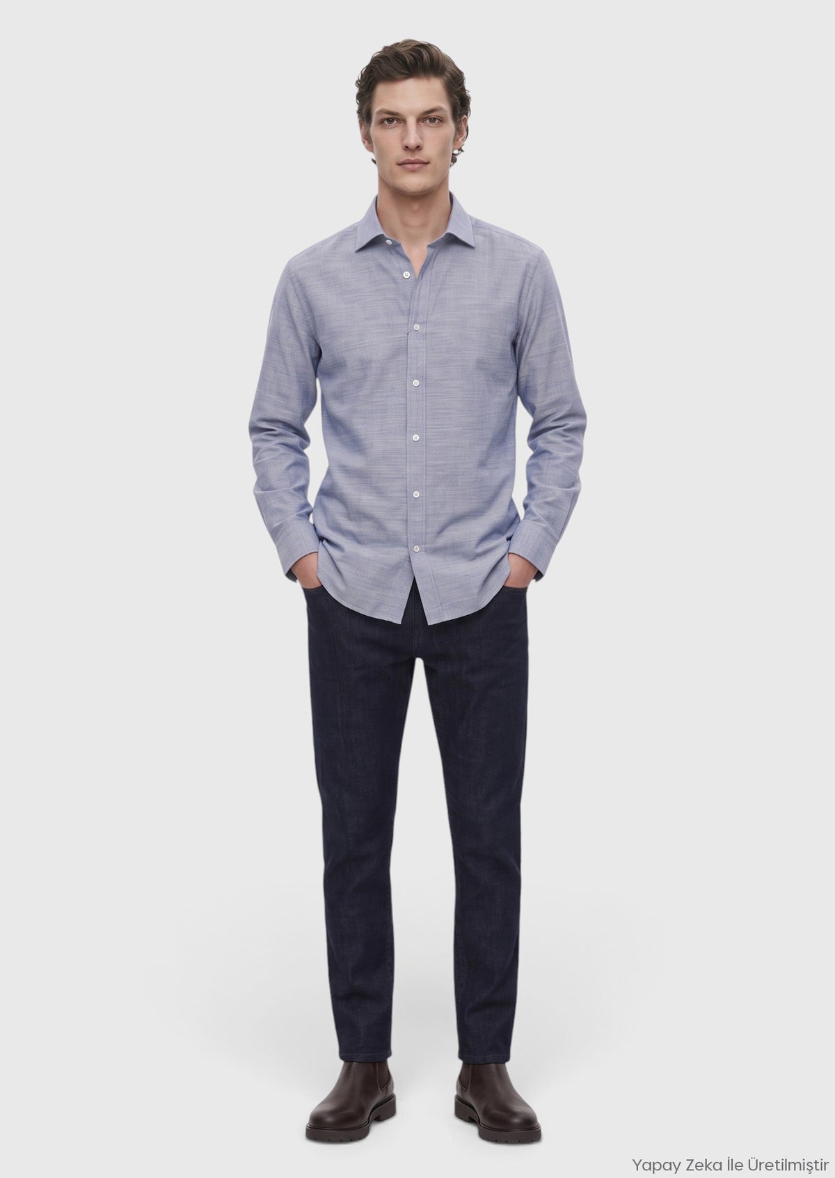Mavi Düz Casual Fit Uzun Kumaş Casual %100 Pamuk Gömlek