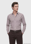 Kahverengi Casual Fit Uzun Dokuma Casual İpek Karışımlı Gömlek