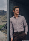 Kahverengi Casual Fit Uzun Dokuma Casual İpek Karışımlı Gömlek