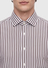 Kahverengi Casual Fit Uzun Dokuma Casual İpek Karışımlı Gömlek