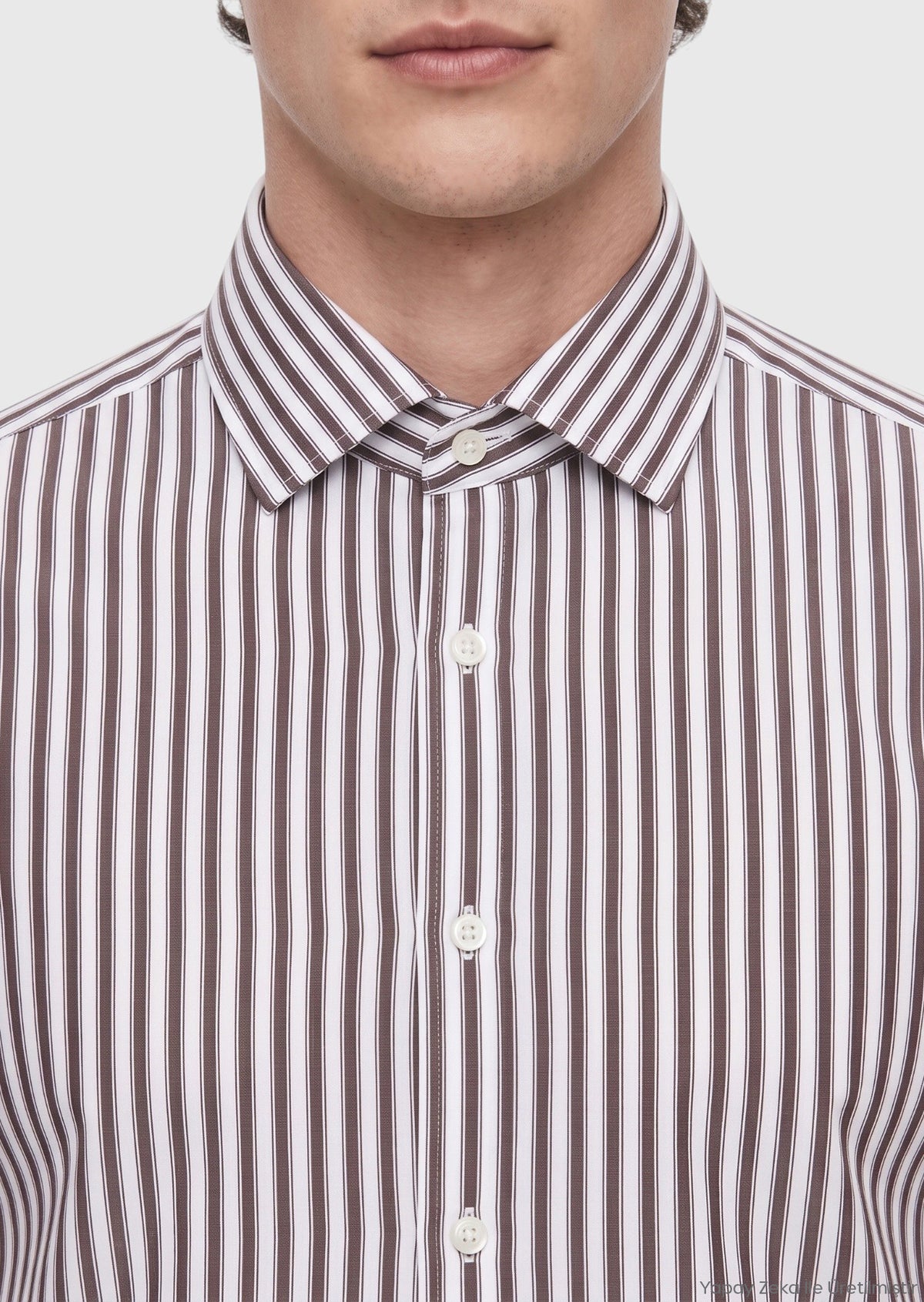 Kahverengi Casual Fit Uzun Dokuma Casual İpek Karışımlı Gömlek