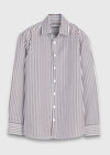 Kahverengi Casual Fit Uzun Dokuma Casual İpek Karışımlı Gömlek