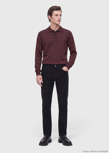 Siyah Dokuma Regular Fit Kadife Casual Pamuk Karışımlı Pantolon