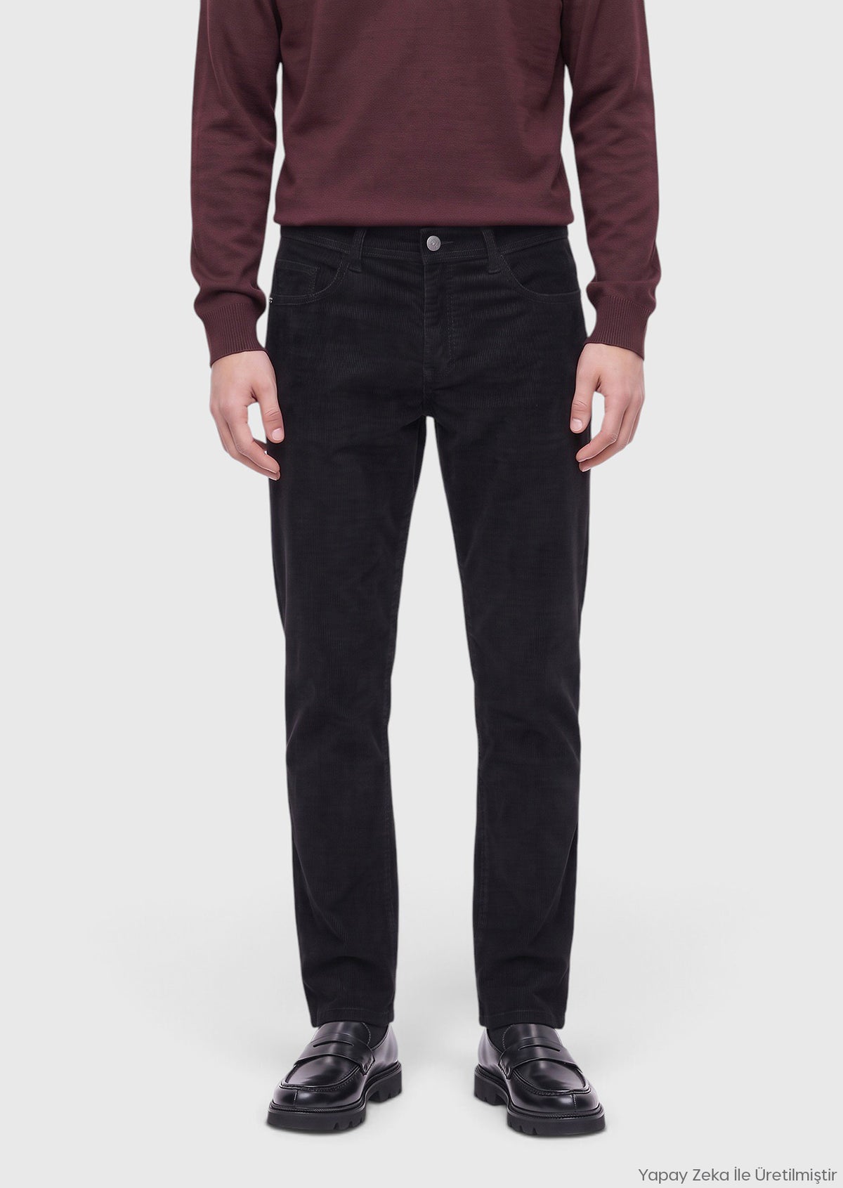 Siyah Dokuma Regular Fit Kadife Casual Pamuk Karışımlı Pantolon