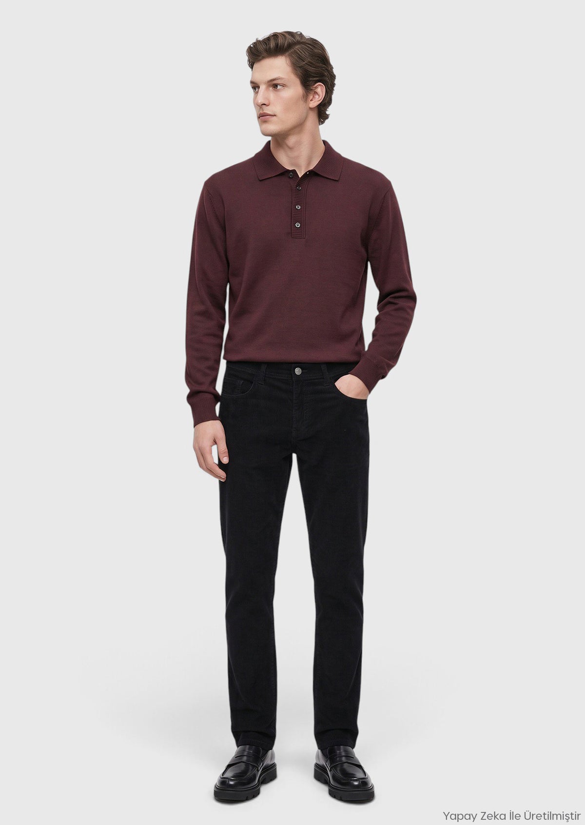 Siyah Dokuma Regular Fit Kadife Casual Pamuk Karışımlı Pantolon