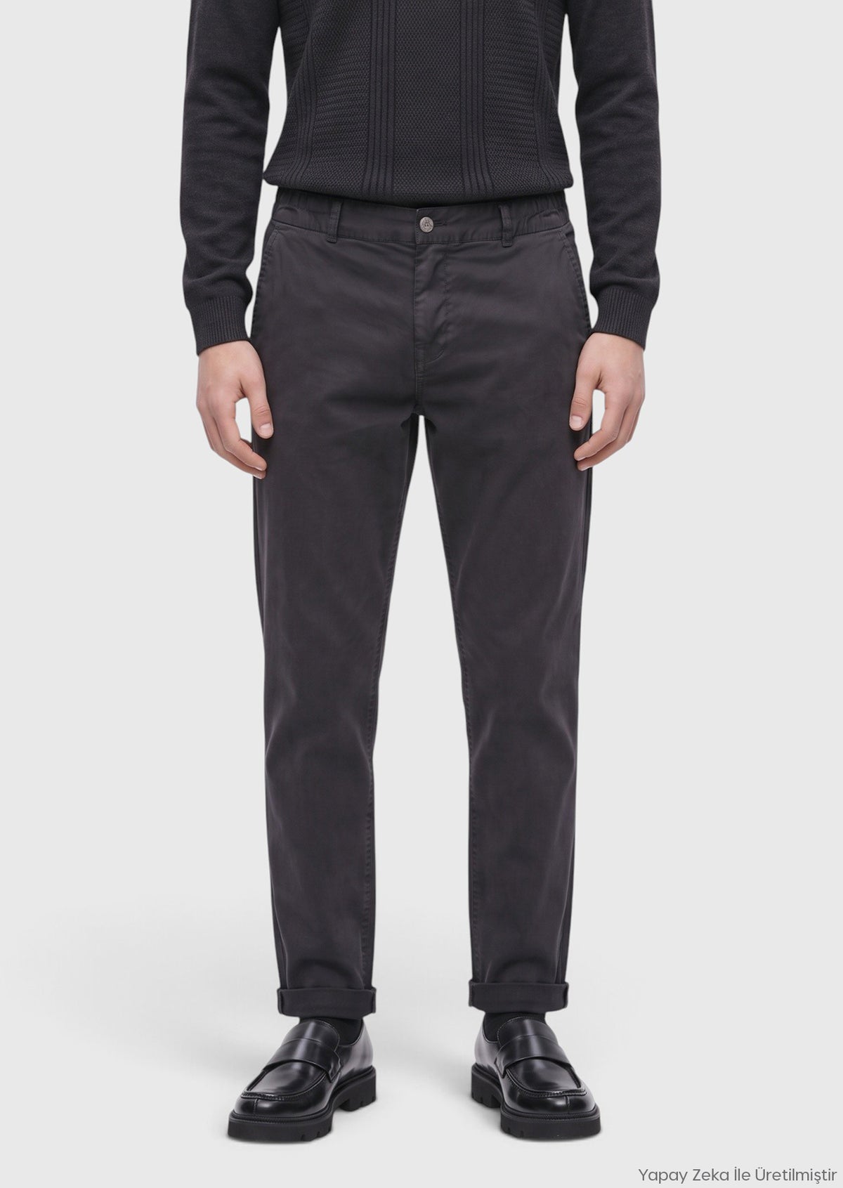 Gri Düz Dokuma Jogging Fit Casual Pantolon