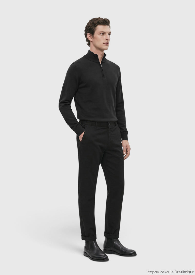 Siyah Düz Dokuma Jogging Fit Casual Pantolon
