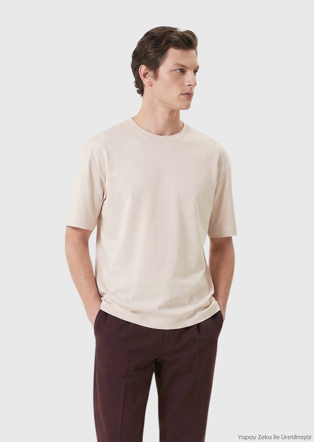 Ecru Plain 100% Cotton T-Shirt