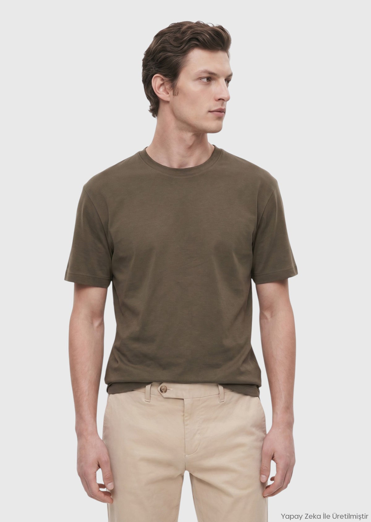 Haki Düz %100 Pamuk T-Shirt