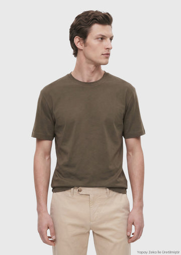 Khaki Plain 100% Cotton T-Shirt