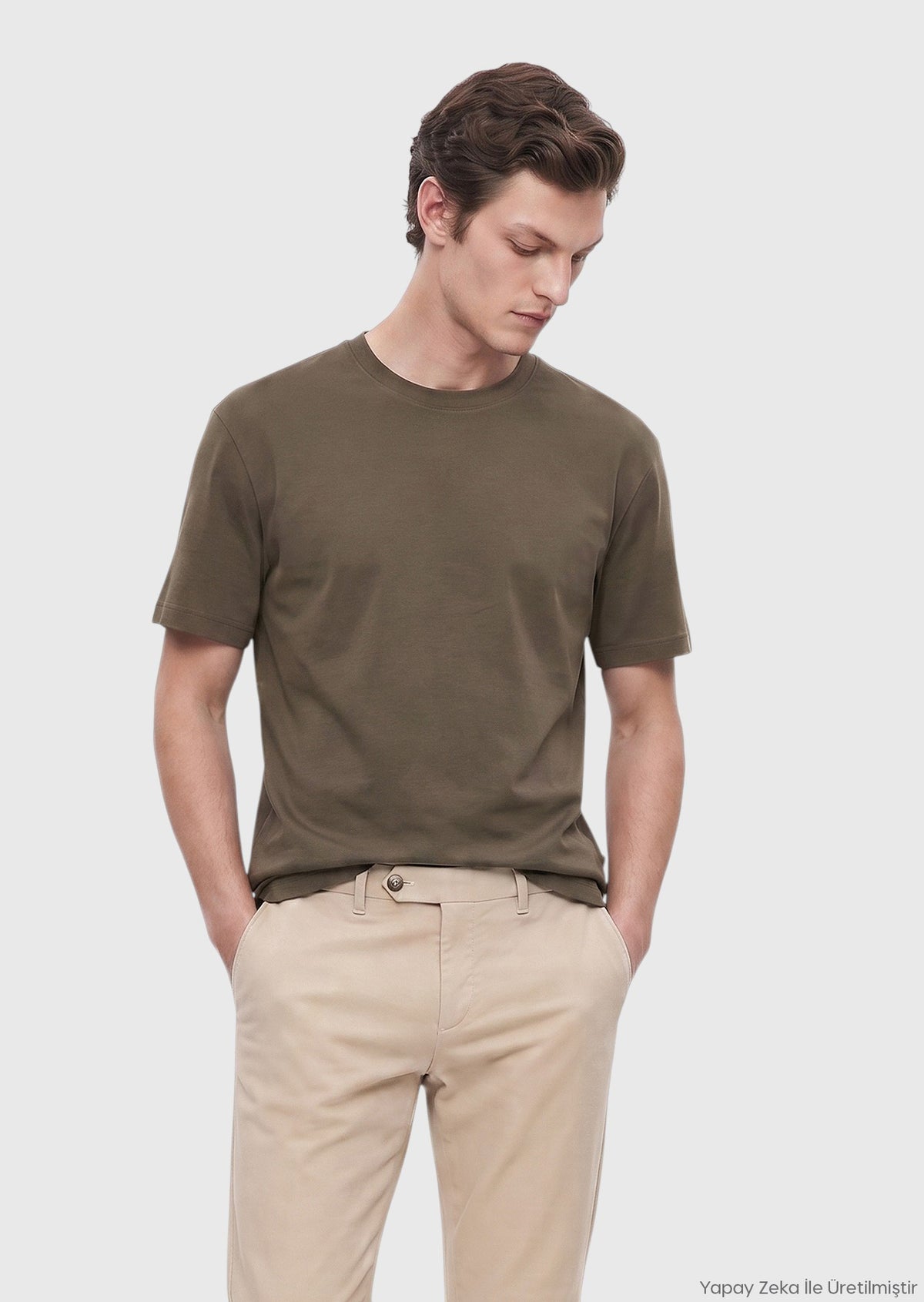 Haki Düz %100 Pamuk T-Shirt