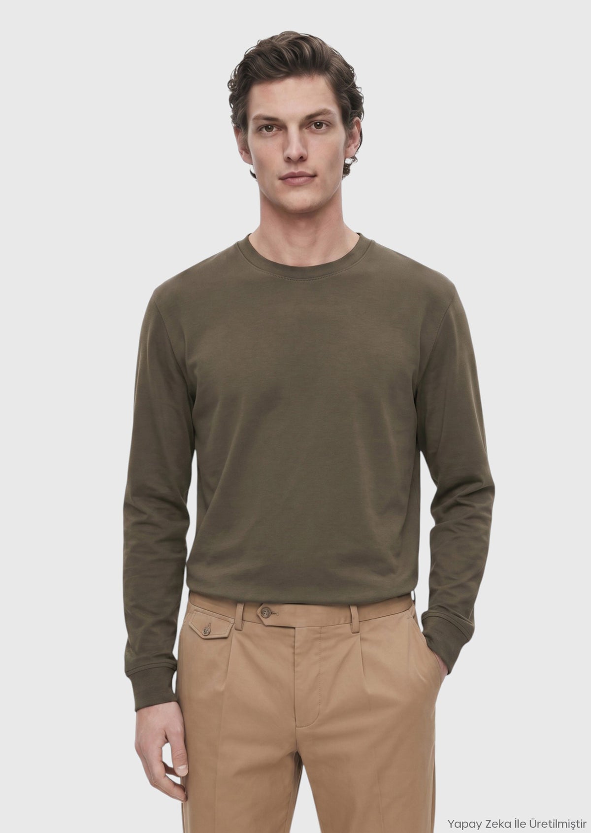 Khaki Plain 100% Cotton T-Shirt