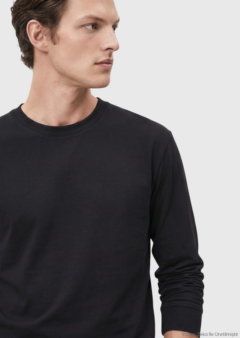 Siyah Düz %100 Pamuk T-Shirt