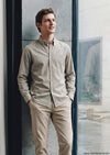 Haki Mikro Casual Fit Uzun Dokuma Casual %100 Pamuk Gömlek