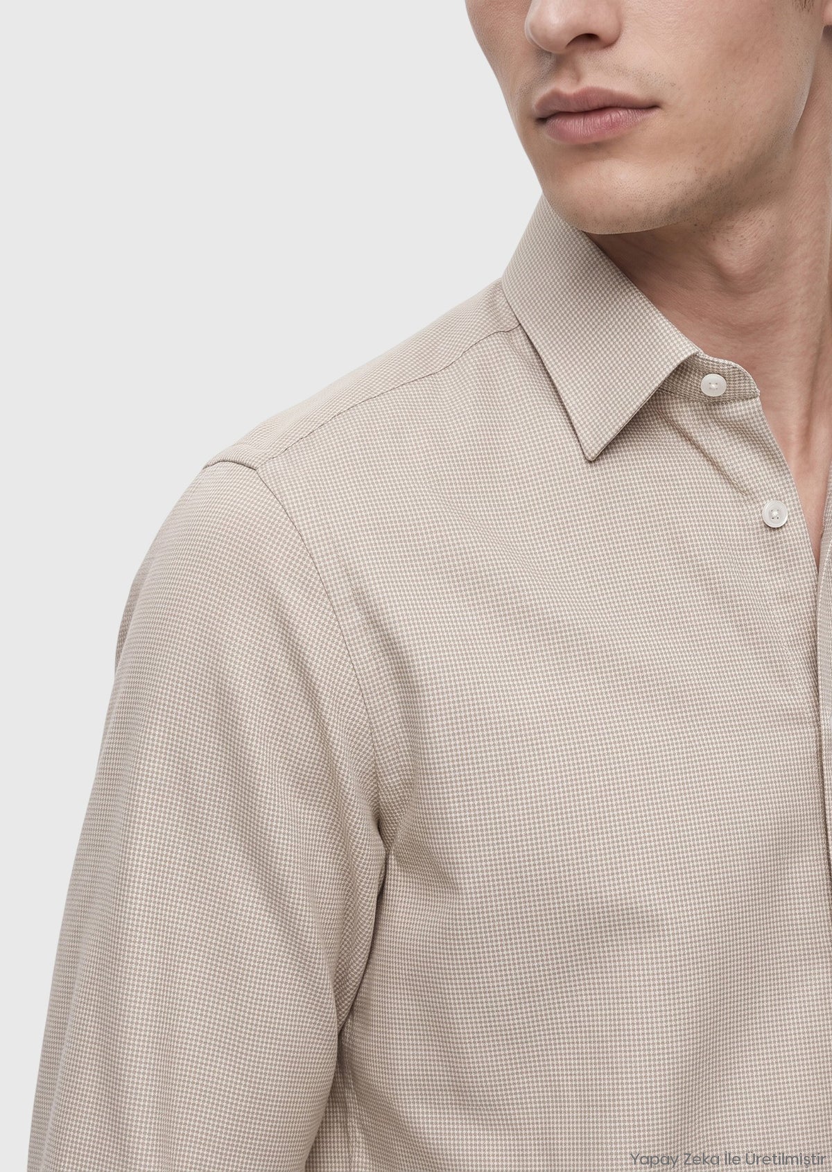 Bej Mikro Casual Fit Uzun Dokuma Casual %100 Pamuk Gömlek