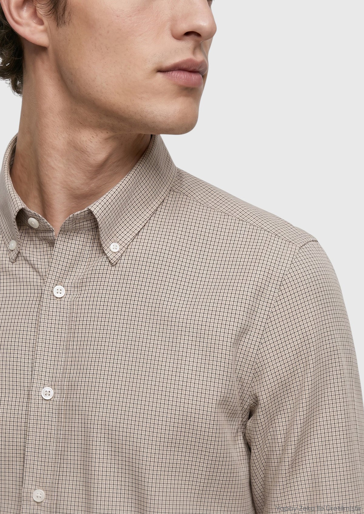 Bej Mikro Casual Fit Uzun Dokuma Casual %100 Pamuk Gömlek