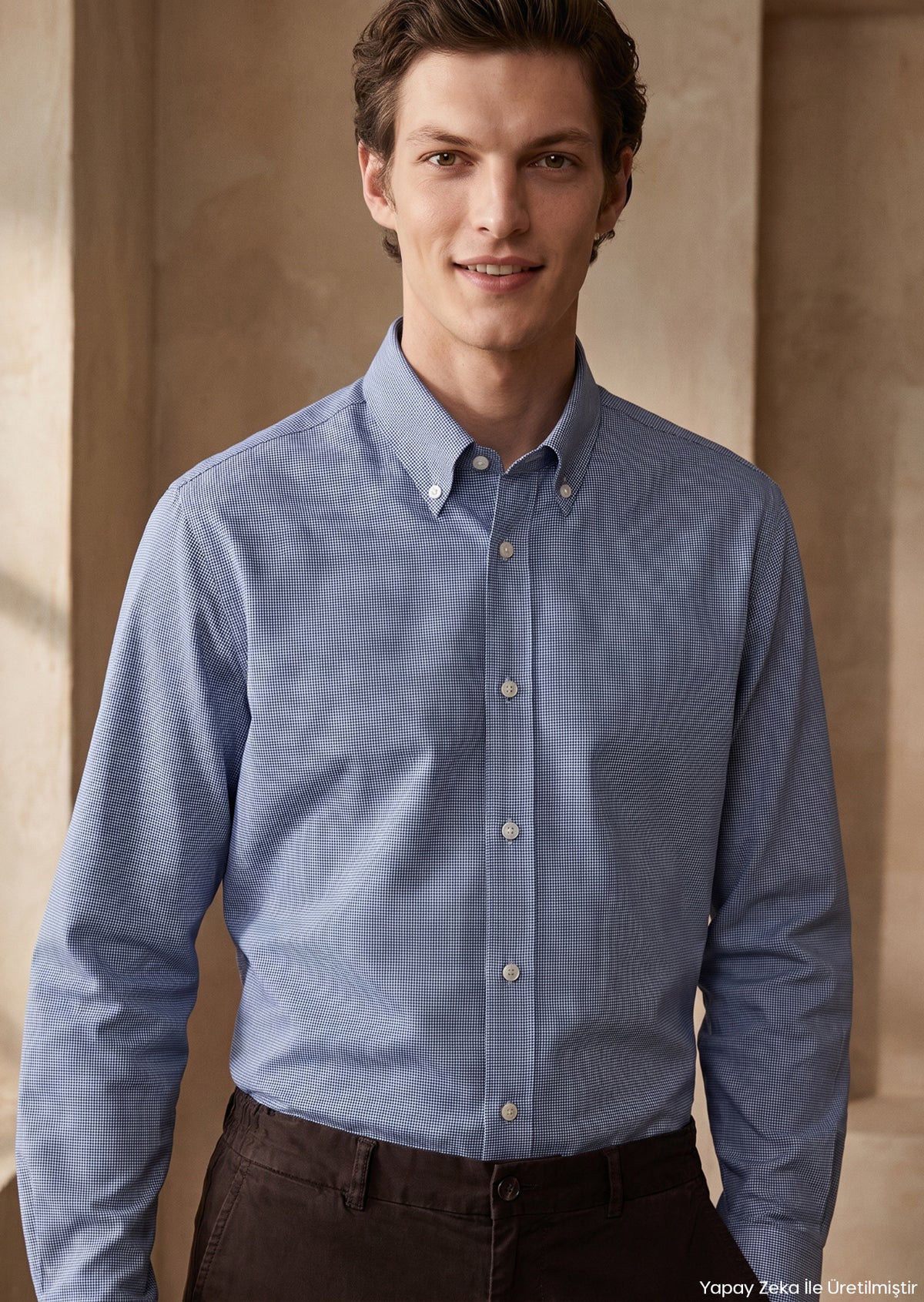 İndigo Mikro Casual Fit Uzun Dokuma Casual %100 Pamuk Gömlek