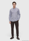 İndigo Mikro Casual Fit Uzun Dokuma Casual %100 Pamuk Gömlek