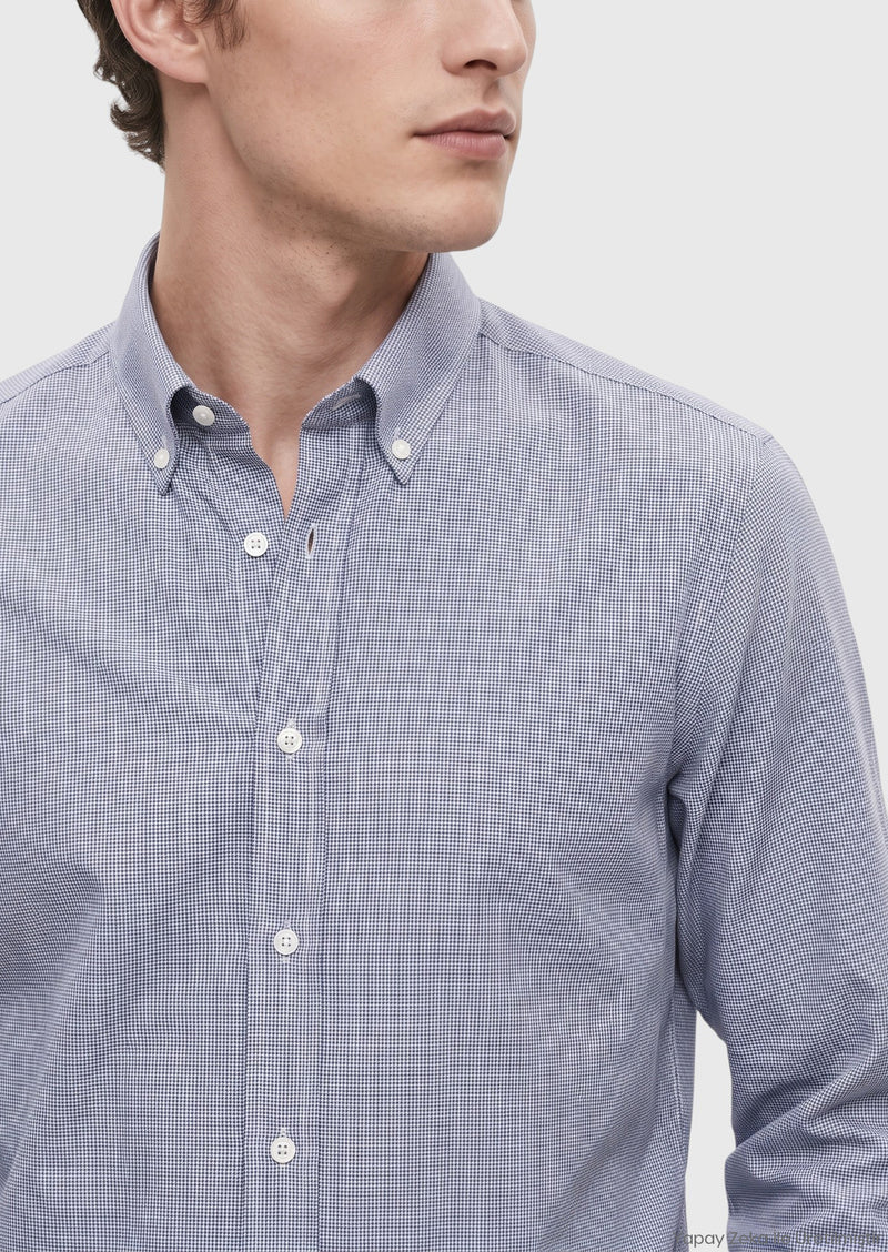 İndigo Mikro Casual Fit Uzun Dokuma Casual %100 Pamuk Gömlek