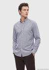 İndigo Mikro Casual Fit Uzun Dokuma Casual %100 Pamuk Gömlek
