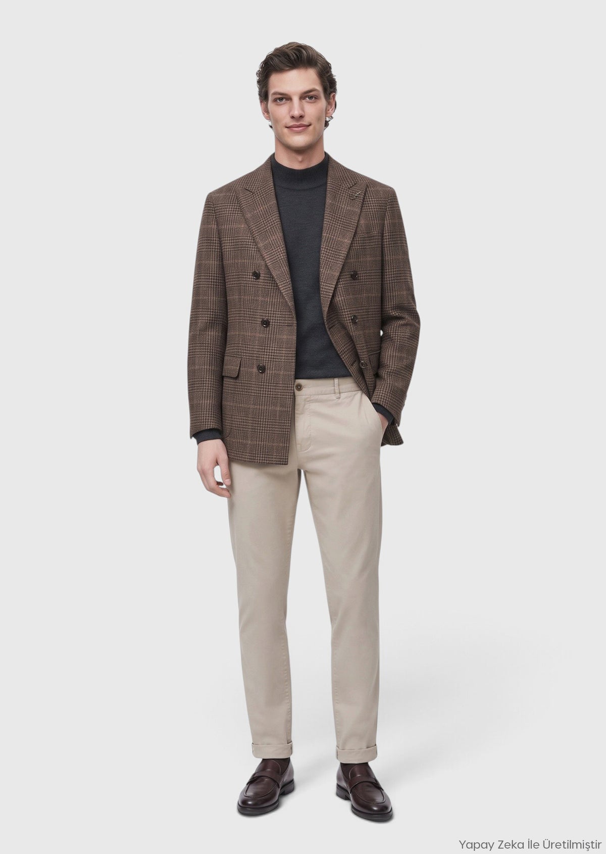 Açık Kahve Kareli Zeroweight Slim Fit İpek Karışımlı Ceket