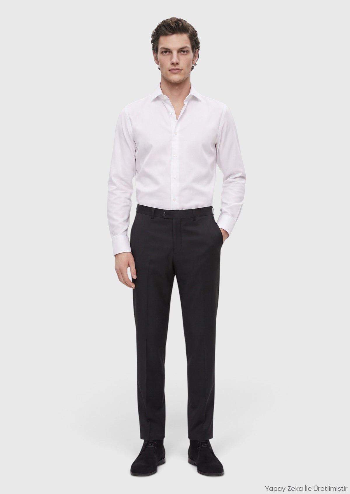 Siyah Düz Dokuma Regular Fit Klasik Yün Karışımlı Pantolon