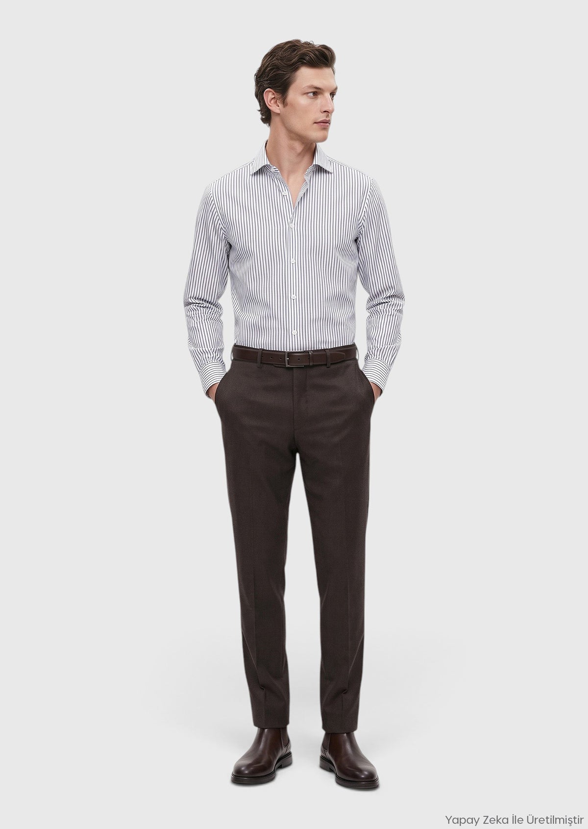Kahverengi Düz Dokuma Regular Fit Klasik Yün Karışımlı Pantolon