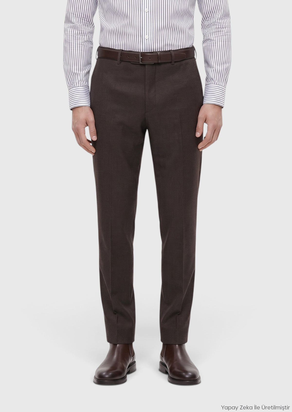 Kahverengi Düz Dokuma Regular Fit Klasik Yün Karışımlı Pantolon