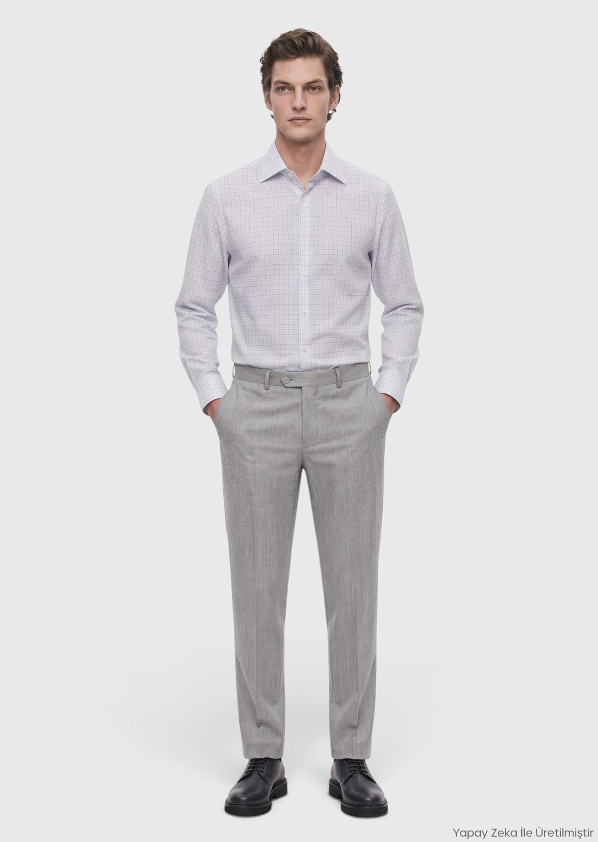 Gri Düz Dokuma Regular Fit Klasik Yün Karışımlı Pantolon