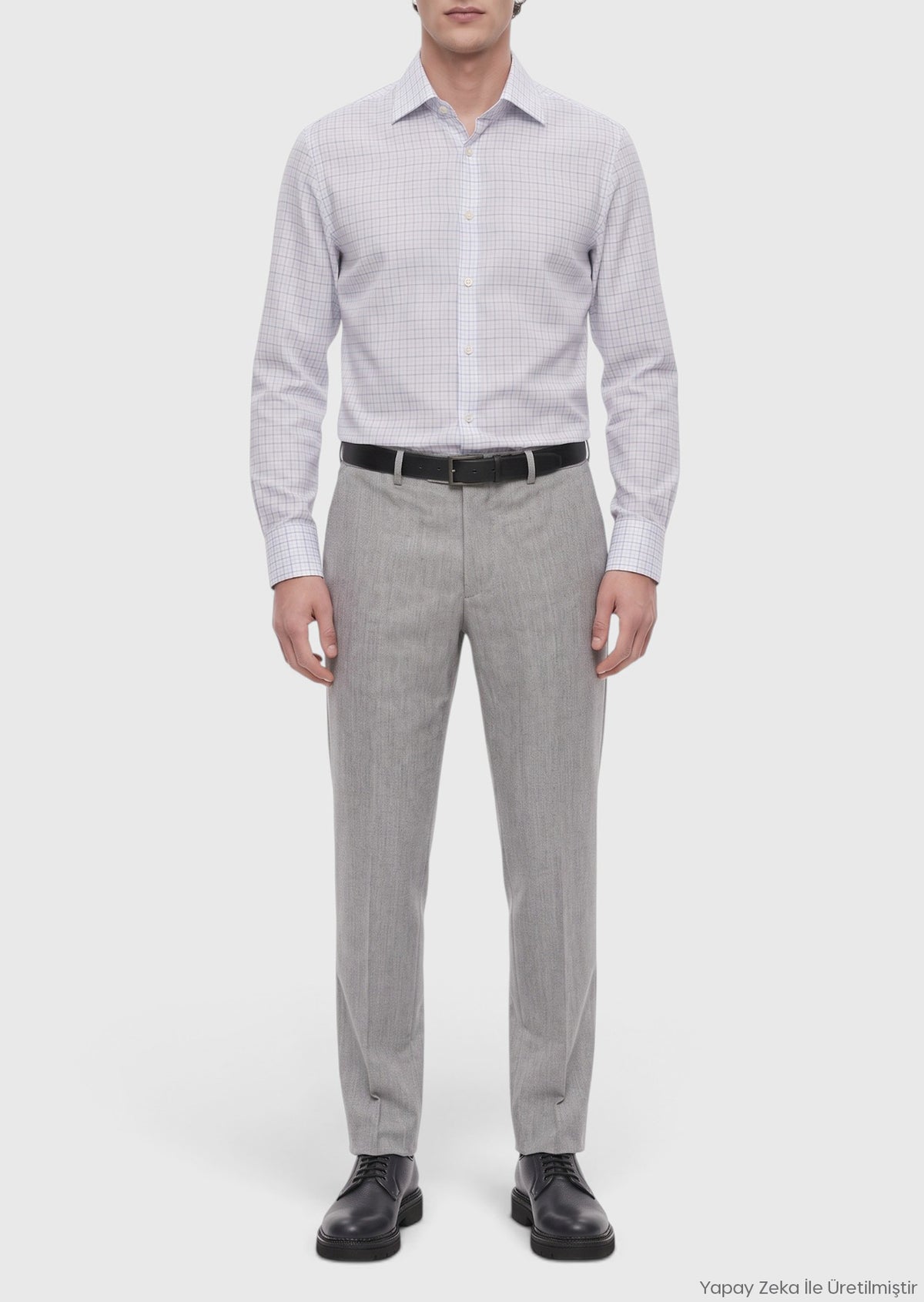 Gri Düz Dokuma Regular Fit Klasik Yün Karışımlı Pantolon