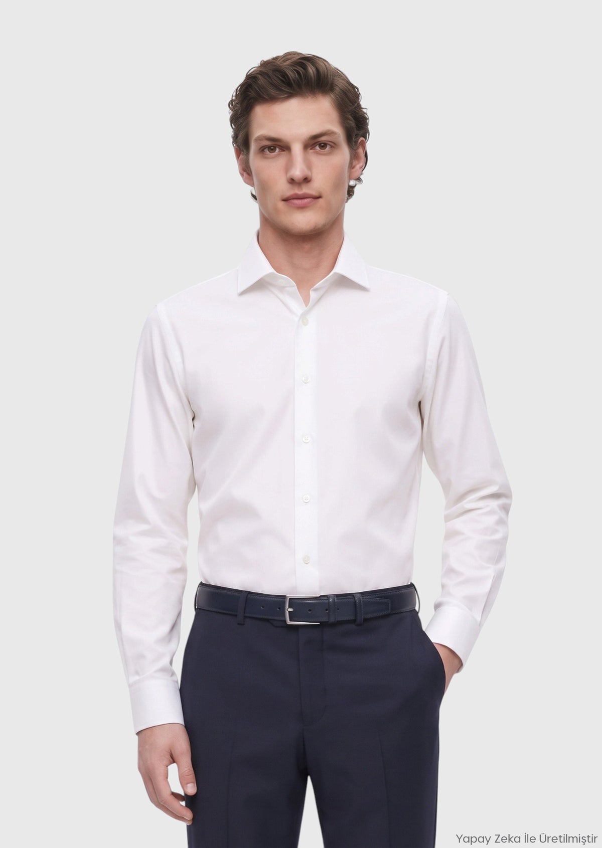 Ecru Plain Regular Fit Long Weaving Classical Cotton Blended Shirt