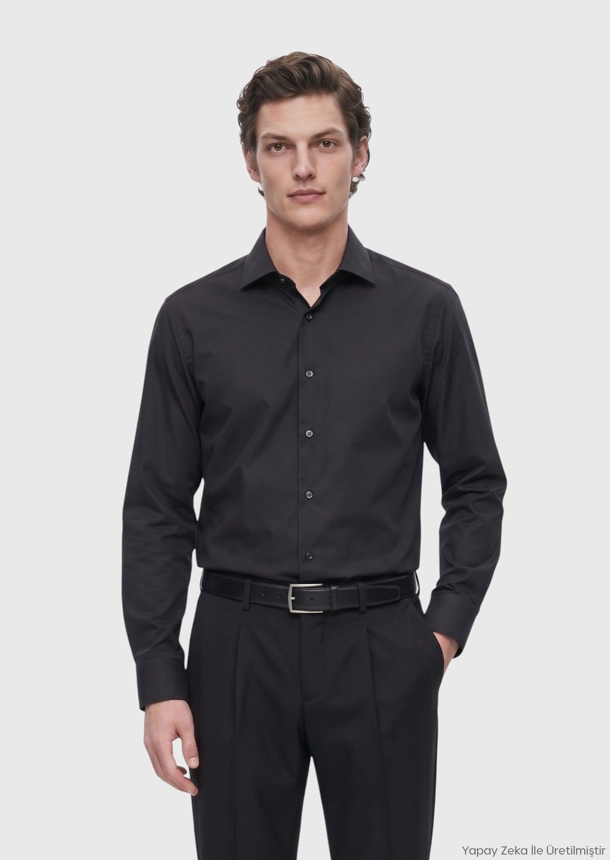 Black Plain Regular Fit Long Weaving Classical Cotton Blended Shirt