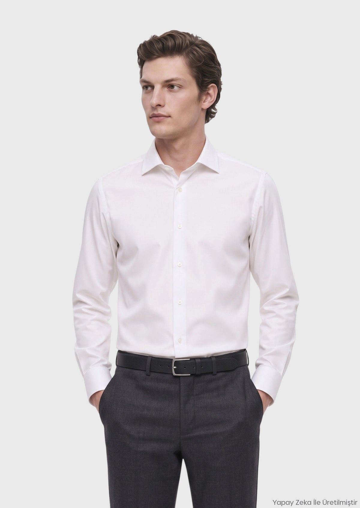 White Plain Regular Fit Long Weaving Classical 100% Cotton Shirt