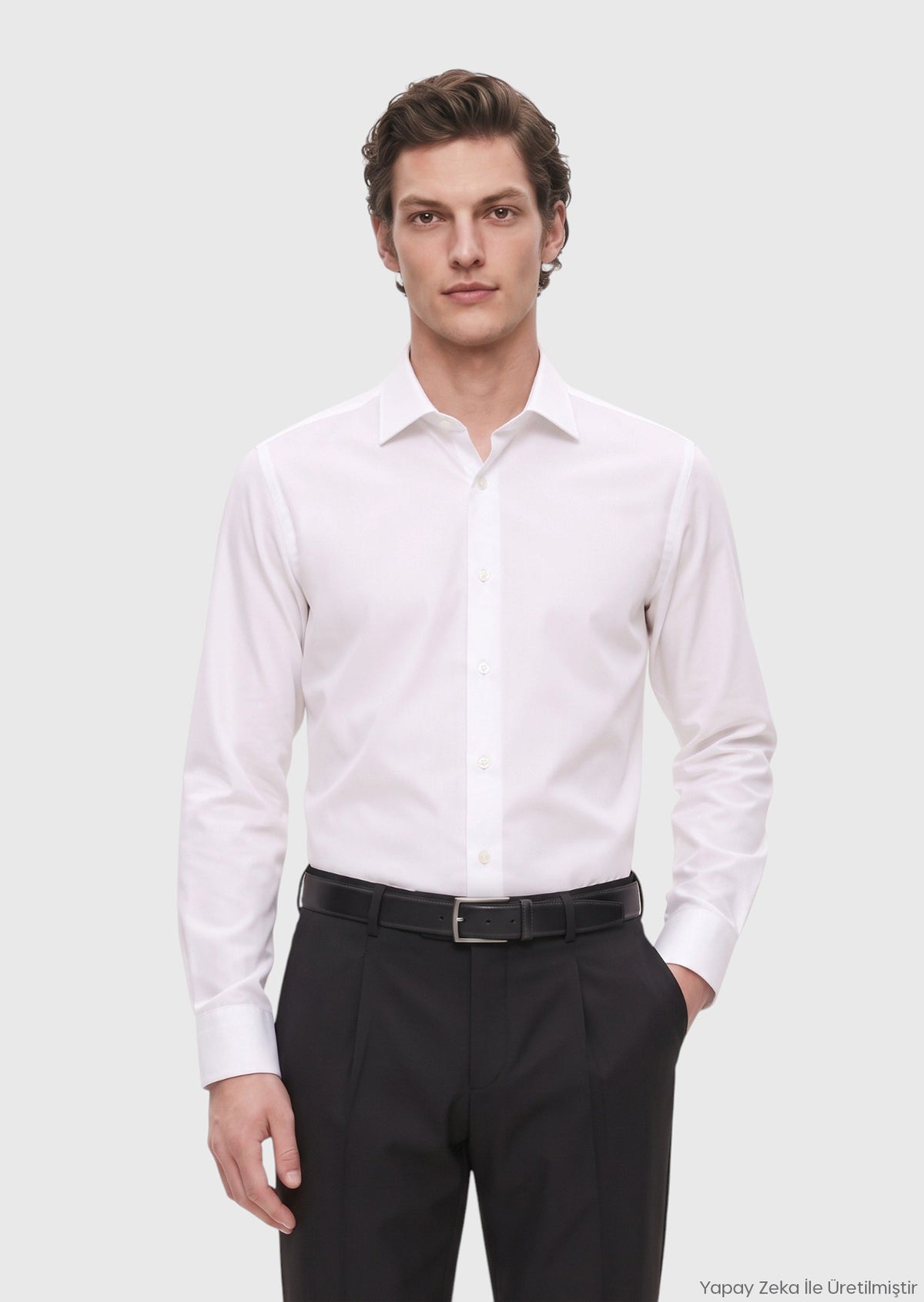 White Plain Regular Fit Long Weaving Classical Cotton Blended Shirt